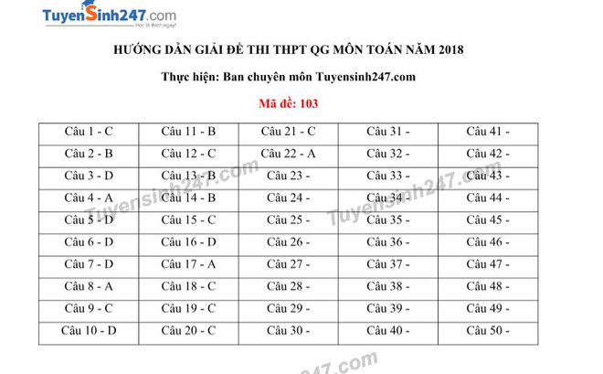 Gợi ý giải đề Toán kỳ thi Trung học Phổ thông Quốc gia năm 2018 ảnh 2