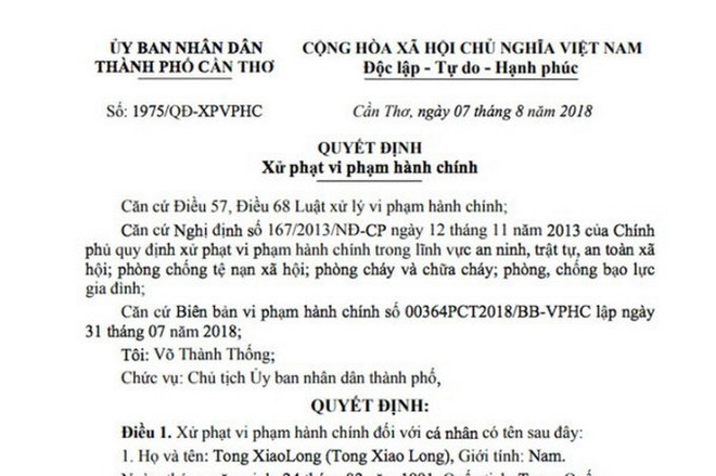 Cần Thơ: Xử phạt bốn người Trung Quốc lao động trái phép ảnh 1