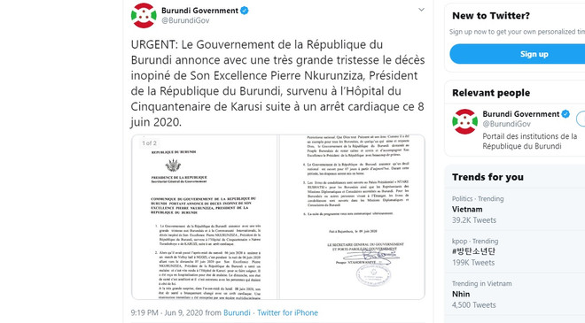 Tổng thống Burundi Pierre Nkurunziza qua đời do đột quỵ ở tuổi 56 ảnh 1