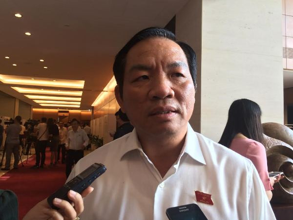 Đại biểu Lê Hồng Tịnh trả lời bên hành lang Quốc hội. (Ảnh: T.H/Vietnam+) "Lợn bệnh hóa lợn rừng, ủy ban xã cách vài chục mét vẫn đổ quanh" ảnh 1