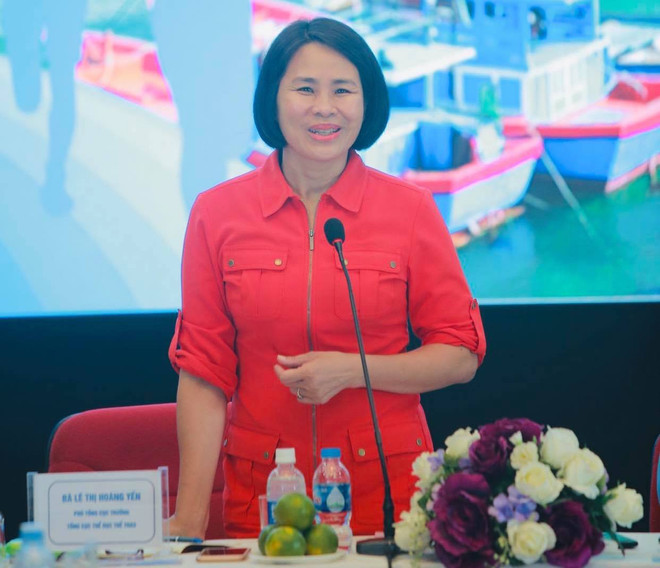 Phó Tổng cục trưởng Tổng cục Thể dục Thể thao, bà Lê Thị Hoàng Yến tới dự họp báo ra mắt giải Vô địch Quốc gia Marathon và cự ly dài. (Ảnh: CTV/Vietnam+) Ra mắt giải Vô địch Quốc gia Marathon và cự ly dài 2020 tại đảo Lý Sơn ảnh 1