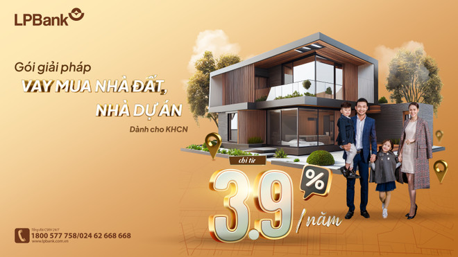Gói vay mua nhà đất, nhà dự án của LPBank có ưu đãi hấp dẫn, chỉ từ 3,9%/năm, thời hạn cho vay tối đa lên tới 35 năm. (Ảnh: Vietnam+) Ảnh Thumb _Gói vay mua nhà đất, nhà dự án của Ngân hàng Lộc Phát Việt Nam.jpg