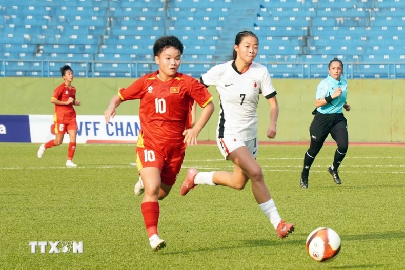 Việt Nam giành vé dự Vòng chung kết bóng đá U17 nữ châu Á 2026. (Ảnh: Trung Tuyến/TTXVN)