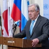 Tổng thư ký Liên hợp quốc Antonio Guterres trong cuộc họp báo tại New York, Mỹ ngày 17/12/2025. (Ảnh: THX/TTXVN)