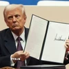 Tổng thống Mỹ Donald Trump ký sắc lệnh sau lễ nhậm chức tại Washington, DC, ngày 20/1/2025. (Ảnh: AP/TTXVN)