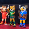 Các linh vật của World Cup 2026 ra mắt tại lễ bốc thăm (từ trái sang): Nai sừng tấm Canada, Báo đốm Mexico và Đại bàng đầu trắng Mỹ. (Ảnh: THX/TTXVN)