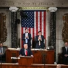 Tổng thống Mỹ Donald Trump (giữa, phía trước) trình bày Thông điệp liên bang tại Tòa nhà Quốc hội ở Washington DC., ngày 24/2/2026. (Ảnh: Anadolu Agency/TTXVN)