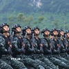 Khối diễu binh duyệt tổng hợp luyện. (Ảnh: Tuấn Anh/TTXVN)