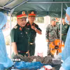 Đoàn công tác của Bộ Chỉ huy quân sự tỉnh Lâm Đồng đã đến thăm, động viên các cán bộ, chiến sỹ đang làm nhiệm. (Ảnh: Hồng Hiếu/TTXVN)