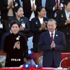 Tổng Bí thư Tô Lâm và Phu nhân dự Lễ kỷ niệm 50 năm Quốc khánh Lào và 105 năm Ngày sinh Chủ tịch Kaysone Phomvihane. (Ảnh: Thống Nhất\/TTXVN)