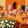 Hòa thượng Thích Lệ Trang, Phó Chủ tịch Hội đồng Trị sự Giáo hội Phật giáo Việt Nam, Trưởng Ban Trị sự Giáo hội Phật giáo Việt Nam Thành phố Hồ Chí Minh nhiệm kỳ 2022-2027 phát biểu khai mạc phiên chính thức Đại hội. (Ảnh: Xuân Khu/TTXVN)