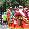 Người dân trong trang phục ông già Noel tham gia diễu hành đón Giáng sinh tại Auckland, New Zealand. (Ảnh: THX/TTXVN)
