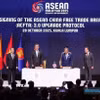 Thủ tướng Malaysia Anwar Ibrahim (ngoài cùng, phải) và Thủ tướng Trung Quốc Lý Cường (ngoài cùng, trái) chứng kiến ký kết ACFTA 3.0. (Ảnh: TTXVN phát)