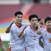 Đình Bắc ghi bàn nâng tỷ số lên 2-1 cho U22 Việt Nam trong trận gặp U22 Lào. (Ảnh: TTXVN)