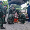Lực lượng chuyên môn tiến hành đưa hài cốt liệt sỹ ra khỏi mộ để lấy mẫu giám định. (Ảnh minh họa. Thanh Liêm/TTXVN)