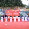 Đại tướng Phan Văn Giang và Đại tướng Khamlieng Outhakaysone cùng các đại biểu tại Lễ động thổ xây dựng Điểm phối hợp quân sự biên phòng Lào - Việt Nam (Đại đội biên phòng 252, tỉnh Bolikhamxay). (Ảnh: Xuân Tú/TTXVN)