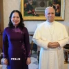 Phó Chủ tịch nước Võ Thị Ánh Xuân gặp Giáo hoàng Leo XIV. (Ảnh: TTXVN phát)