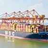 Tàu MSC Kalina là tàu container lớn nhất từng cập khu vực bến cảng Lạch Huyện, thành phố Hải Phòng. (Ảnh: TTXVN phát)