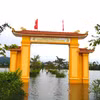 Thôn Tiền Phong, xã Bắc Trạch bị ngập sâu trong nước. (Ảnh: Thanh Thủy/TTXVN)