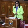 Tổng thống lâm thời Venezuela Delcy Rodriguez phát biểu tại Caracas. (Ảnh: THX/TTXVN)
