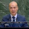 Công sứ Nguyễn Hoàng Nguyên, Đại biện lâm thời Phái đoàn thường trực Việt Nam tại Liên hợp quốc, phát biểu tại phiên thảo họp. (Ảnh: Thanh Tuấn/TTXVN)