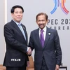 Chủ tịch nước Lương Cường và Quốc vương Brunei Hassanal Bolkiah tại APEC 2025 ở Hàn Quốc. (Ảnh: Lâm Khánh/TTXVN)