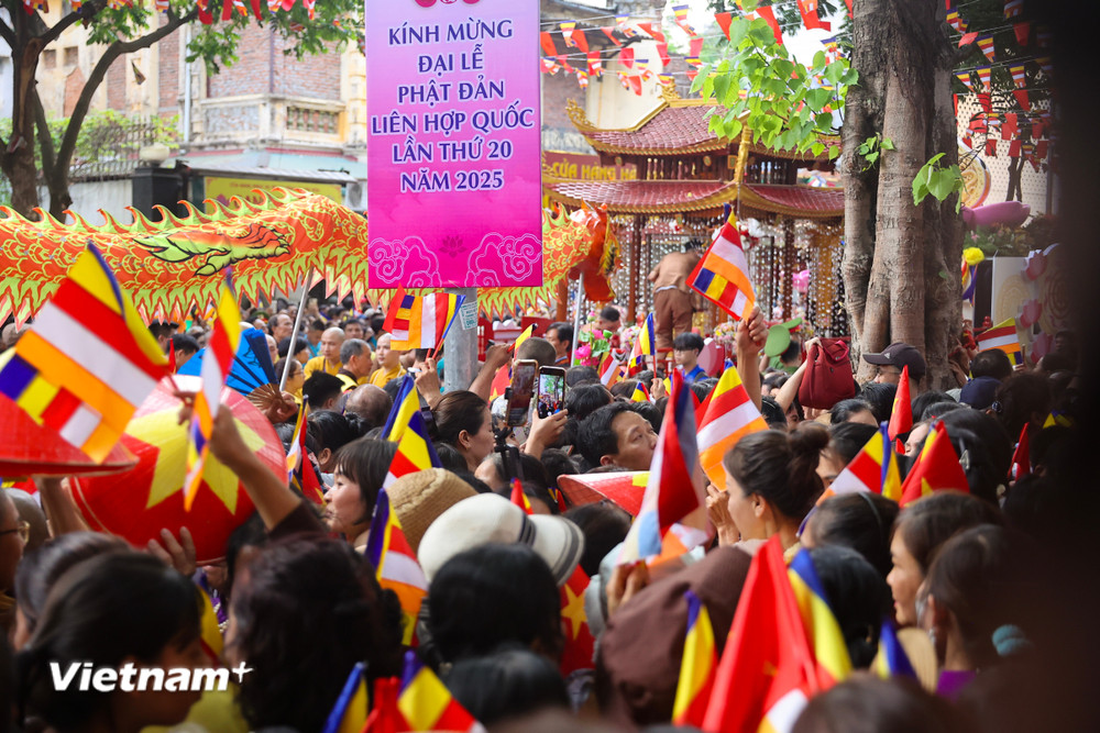 Rất đông người dân và Phật tử có nguyện vọng chiêm bái xá lợi Phật. (Ảnh: Hoài Nam/Vietnam+) vnp-ruoc-xa-loi-11.jpg