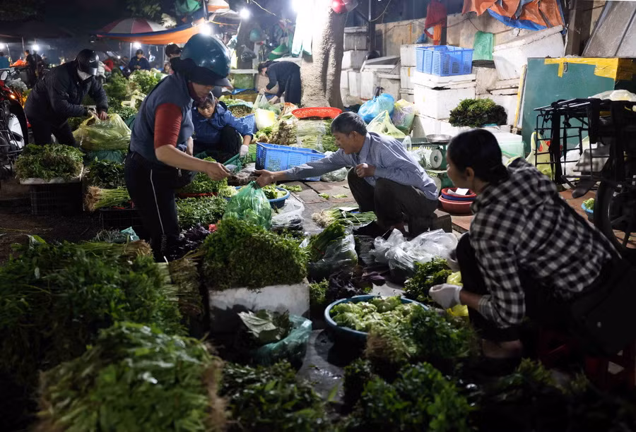 Người dân đến mua sắm ở chợ đầu mối Nam Hà Nội (quận Hoàng Mai). (Ảnh: Vũ Sinh/TTXVN)