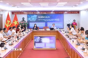 Đồng chí Vũ Việt Trang, Ủy viên Ban Thường vụ Đảng ủy các cơ quan Đảng Trung ương, Bí thư Đảng ủy, Tổng Giám đốc Thông tấn xã Việt Nam, Phó Trưởng ban Tuyên giáo Trung ương kết luận và chỉ đạo hội nghị. (Ảnh: An Đăng/TTXVN)