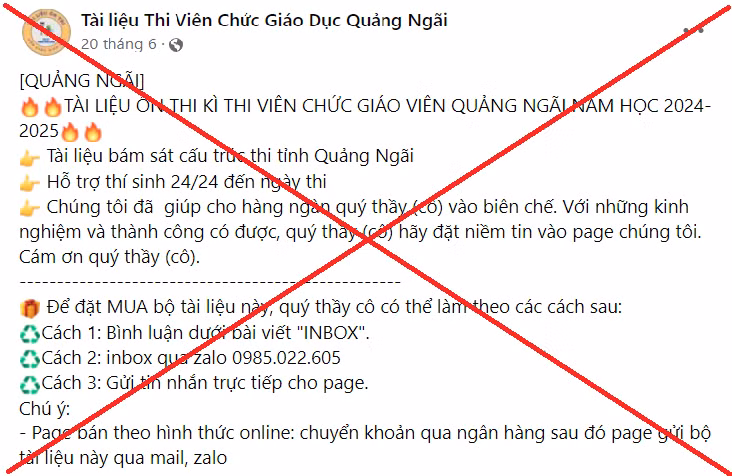 Sở Giáo dục và Đào tạo tỉnh Quảng Ngãi khẳng định đến thời điểm hiện tại, Sở chưa phát hành tài liệu ôn thi cho kỳ thi tuyển dụng giáo viên năm 2024.