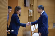 Thủ tướng Lê Minh Hưng tiếp bà Fiona Bassett, Tổng Giám đốc Điều hành FTSE Russell. (Ảnh: Dương Giang/TTXVN)