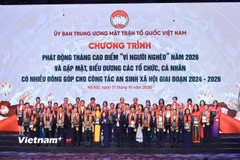 Ủy ban Trung ương Mặt trận Tổ quốc Việt Nam tổ chức Chương trình phát động Tháng cao điểm “Vì người nghèo” năm 2026 và biểu dương các tổ chức, cá nhân có nhiều đóng góp xuất sắc cho công tác an sinh xã hội giai đoạn 2024 - 2026. (Ảnh: PV/Vietnam+)