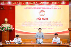 Phó Chủ tịch - Tổng Thư ký Hà Thị Nga phát biểu tại Hội nghị. (Ảnh: Hoài Nam/Vietnam+)
