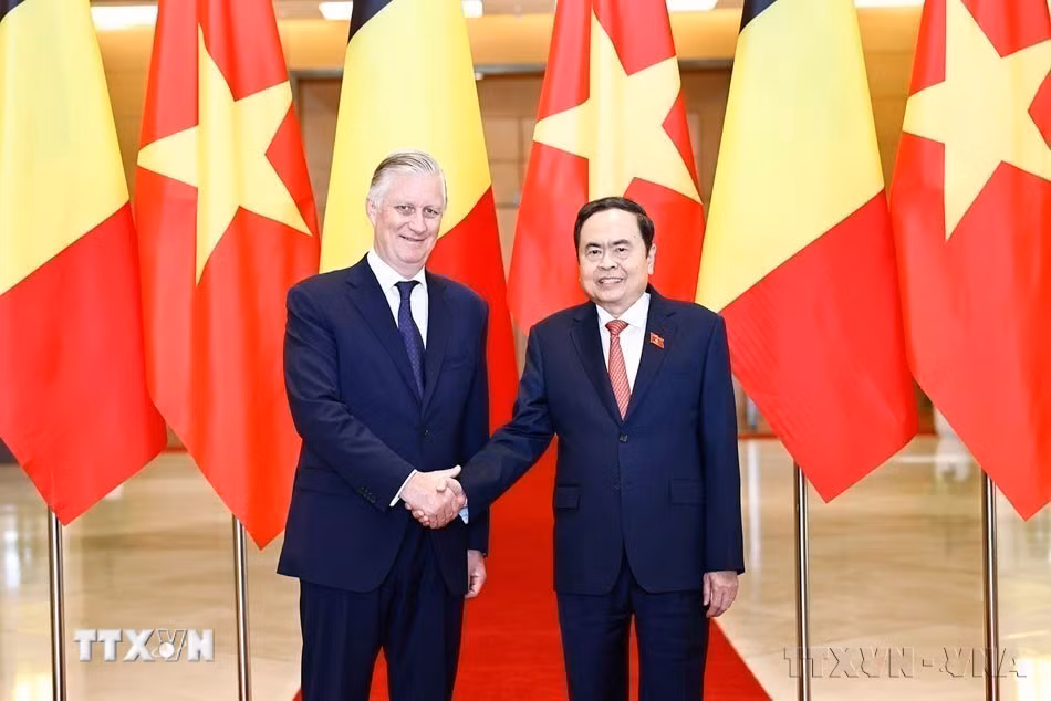 Chủ tịch Quốc hội Trần Thanh Mẫn hội kiến Nhà Vua Vương quốc Bỉ Philippe thăm cấp Nhà nước đến Việt Nam (Hà Nội, 1/4/2025). (Ảnh: Doãn Tấn/TTXVN)