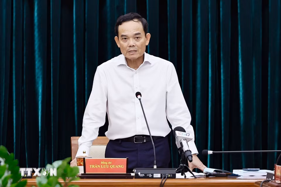 Ủy viên Bộ Chính trị, Bí thư Thành ủy Thành phố Hồ Chí Minh Trần Lưu Quang phát biểu. (Ảnh: Doãn Tấn/TTXVN)