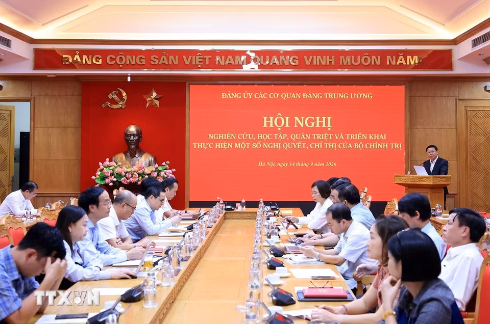 Các đại biểu dự Hội nghị tại điểm cầu chính Đảng ủy các cơ quan Đảng Trung ương. (Ảnh: Tuấn Anh/TTXVN)