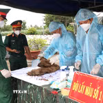 Lực lượng chức năng lấy mẫu hài cốt liệt sỹ chưa xác định được thông tin tại Nghĩa trang Liệt sỹ Tiểu Cần theo đúng quy trình kỹ thuật, phục vụ giám định ADN. (Ảnh: Thanh Hòa/TTXVN)