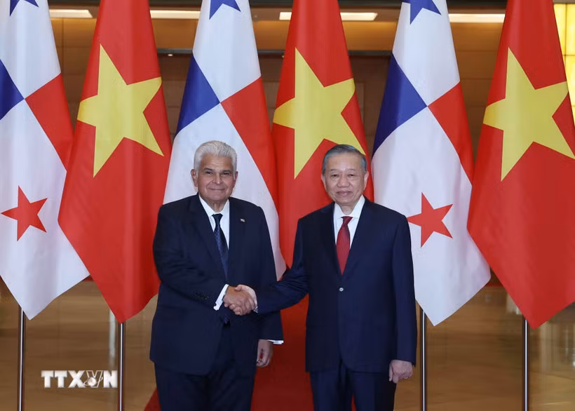 Tổng Bí thư, Chủ tịch nước Tô Lâm và Tổng thống Panama José Raúl Mulino. (Ảnh: Thống Nhất/TTXVN)
