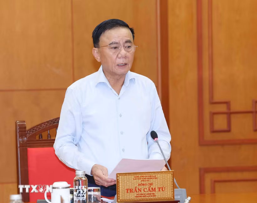 Đồng chí Trần Cẩm Tú, Ủy viên Bộ Chính trị, Thường trực Ban Bí thư, Trưởng Ban Chỉ đạo Trung ương phát biểu kết luận phiên họp. (Ảnh: Phương Hoa/TTXVN)