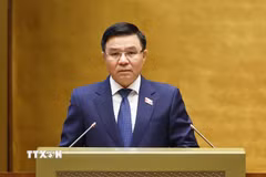 Bộ trưởng Bộ Công Thương Lê Mạnh Hùng cho biết quan điểm xây dựng dự án Luật gồm 3 trụ cột chính. (Ảnh: TTXVN)