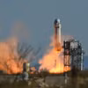 Tên lửa đẩy New Shepard của Blue Origin rời bệ phóng tại bãi phóng Launch Site One, gần thị trấn Van Horn, bang Texas, Mỹ, ngày 31/3/2022. (Ảnh: AFP/TTXVN)