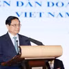 Thủ tướng Phạm Minh Chính phát biểu tại Diễn đàn Doanh nghiệp Việt Nam-Ấn Độ. (Ảnh: Dương Giang/TTXVN)