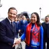 Thủ tướng Vương quốc Thụy Điển Ulf Kristersson đón Phó Chủ tịch nước Võ Thị Ánh Xuân và đoàn đại biểu Việt Nam. (Ảnh: Phương Hoa/TTXVN)