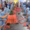 Sản xuất sản phẩm lạp xưởng tại Công ty Vissan. (Ảnh: An Hiếu/TTXVN)