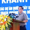Thủ tướng Phạm Minh Chính phát biểu tại Lễ khánh thành các dự án đường dây 500kV mạch 3. (Ảnh: Dương Giang/TTXVN)