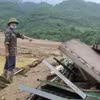 Căn nhà bị đổ sập sau lũ dữ tại Thôn làng Nủ, xã Phúc Khánh. (Ảnh: Hồng Ninh/TTXVN)