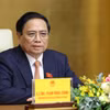 Thủ tướng Phạm Minh Chính phát biểu tại cuộc tiếp ông Narayana Murthy - đồng sáng lập hãng phần mềm Infosys (Ấn Độ). (Ảnh: Dương Giang/TTXVN)