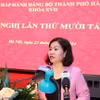 Phó Bí thư Thường trực Thành ủy hà Nội Nguyễn Thị Tuyến phát biểu khai mạc hội nghị. (Ảnh: Văn Điệp/TTXVN)