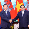 Thủ tướng Phạm Minh Chính và Thủ tướng Campuchia Samdech Hun Manet tại hội đàm. (Ảnh: Dương Giang/TTXVN) 