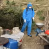 Nhân viên y tế phun thuốc khử trùng nơi bệnh nhân bạch hầu sinh sống. (Ảnh: TTXVN phát)